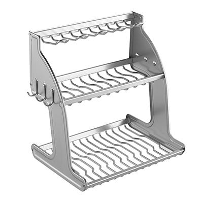 China Wall Mounted Type Aluminum Wall Mounted Basket Rack Shelf Versatile Kitchen Shelves 3 Tier Plates And Cups Racks With Hooks for sale
