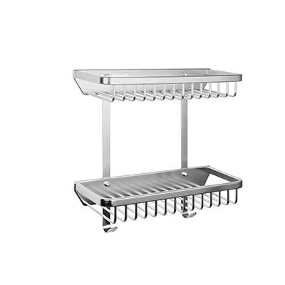 China Wall Mounted Type Modern Aluminum 2 Tiers Corner Basket Bathroom Wall Mounted Racks Hanging Shower Shelves for sale