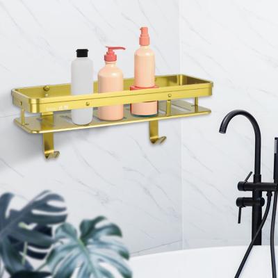China Square Aluminum Square Single Tier Sanitary Rack Wall Mounted Bathroom Shower Shelf With Hook for sale