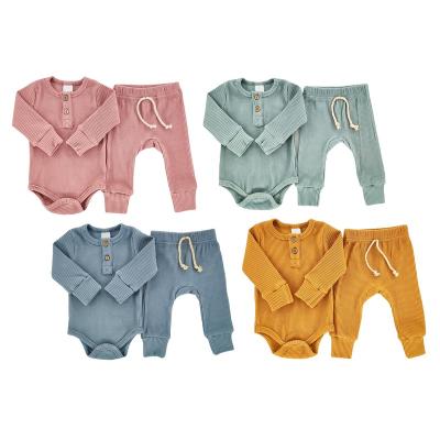 China Baby Boy Girl Autumn Clothes 2pcs Long Sleeve Romper Set Baby Clothes Soft Solid Newborn Neutral Wholesale Anti-Shrink Outfits for sale