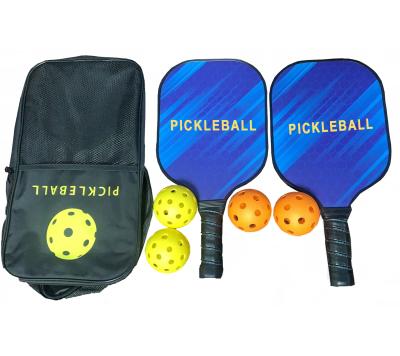 China Customized Logo Printed Outdoor PP+Glass Fiber Pickleball Paddle Set Two pickleball rackets Four Balls And One Bag for sale