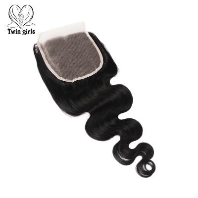 China 100% Natural Wavy Swiss Lace Closure 4*4 Black Body Hair Extension Cambodian Human Hair Plant Pelo Humano Virgin Hair for sale