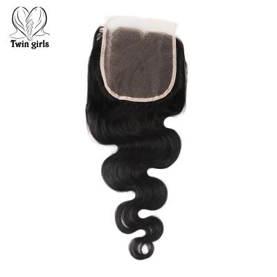 China 100% Natural Wavy Swiss Lace Closure 4*4 Virgin Black Body Hair Human Hair Factory Cambodian Hair Extension Hair for sale