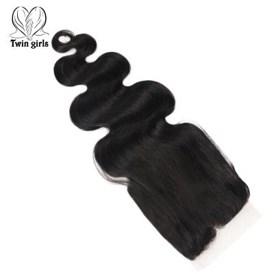 China Pelo Humano Human Hair Factory Unprocessed Vietnamese Hair Extension Natural Wavy 100% Swiss Lace Closure 4*4 Black Body Lace Closure for sale