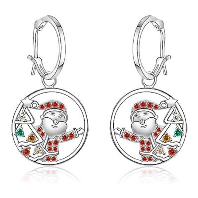 China 2022 TRENDY Trendy Christmas Tree Santa Claus Hollow Out Jewelry Crystal Plaid S925 Brass Copper Drop Earrings For Women for sale