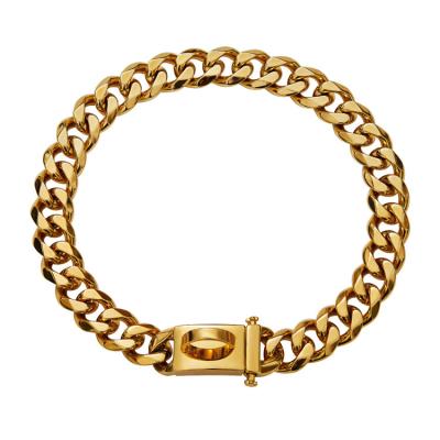 China Punk 15mm Chain Gold Titanium Dog Stainless Steel Dog Metal Steel Hexagon Grinding Collar for sale