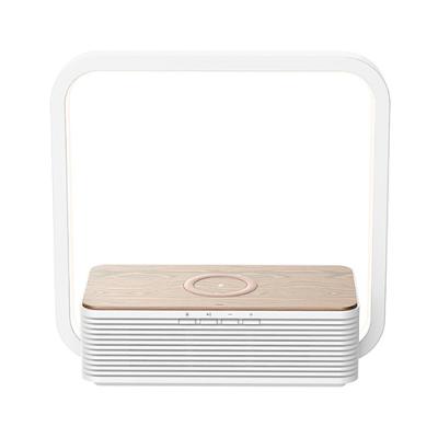 China Amouhom Multi Functions Bedside Night Light Touch Dimmer Nightstand Lamp Lighting with Smart Speaker and Wireless Charger Hotel Gift for sale