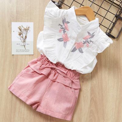 China 2019 Summer Long Sleeve Style Kids Floral O-Neck Kids Clothing Shorts Flower Beautiful Suit for sale