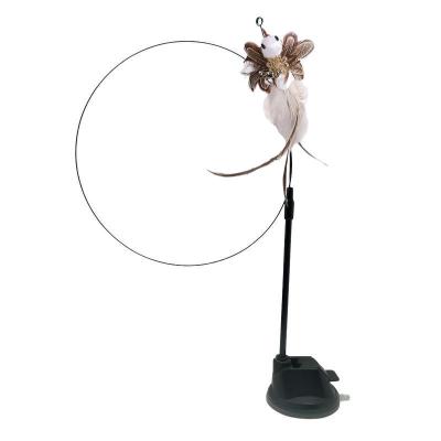 China Sustainable Funny Elastic Suction Cup Cat Teaser Toys Feather Teaser Cat Stick Simulation Bird with Bell Stand Sucker Type Teaser Cat Feat for sale