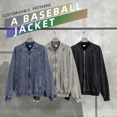 China Breathable 2023 Autumn Winter weighty 450G washed double zipper rotator sleeve jacket Baseball uniform cotton Jackets for sale