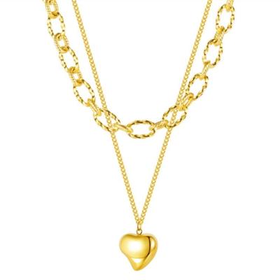 China Tarnish Free Jewelry Fashion Jewelry Paper Clip Layered Love Heart 18k Gold Plated Stainless Steel Necklace For Women for sale