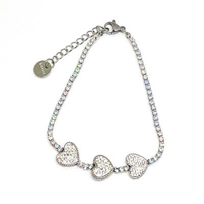 China Tarnish Free Jewelry Designer Love Heart Charms Zircon Tennis Chain Wholesale Stainless Steel Bracelets For Women for sale
