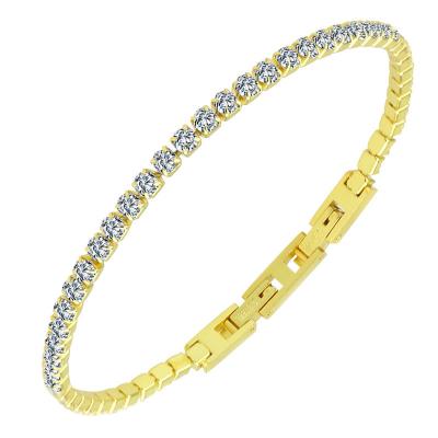 China Non Tarnish Wholesale Jewelry Zircon Diamond Tennis Chain 18k Gold Stainless Steel Bracelets For Women for sale