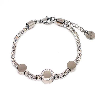 China Tarnish Free Jewelry New Design Round Charms Zircon Tennis Chain Stainless Steel Bracelets For Women for sale
