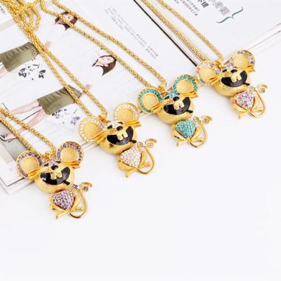 China Tarnish Free Jewelry Bling Mickey Mouse Fashion Jewelry 18k Gold Plated Long Crystal Necklaces For Women for sale