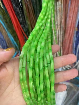 China 4x13 Tube green white jade bead for sale