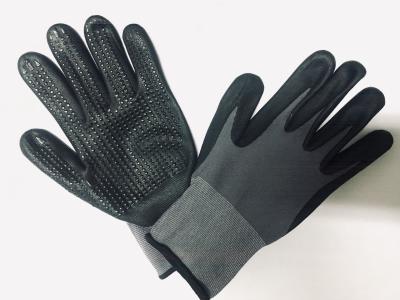China High Flexible and Durable 15 Gauge Grey Nylon Spandex Elastic Fiber Knitted Nitrile micro Foam Palm work Coated Gloves for sale