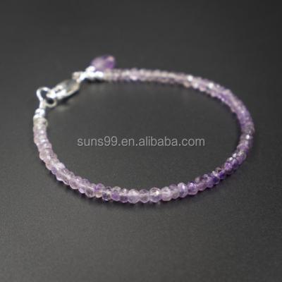 China Handmade Semi-precious Stackable Small Bead Bracelets Stainless Steel Amethyst Stone Ombre Lilac Purple for sale