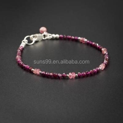 China Stainless Steel Fashion Design Pink Tourmaline And Small Bead Stacking Cherry Pink Bracelet for sale
