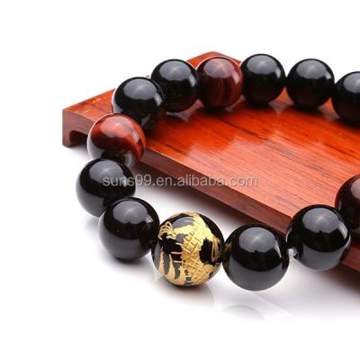 China Dragon King Link Beaded Bracelet Stainless Steel Tiger Eye Stone Buddha Mala Bracelet for sale