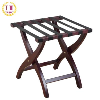 China Hotel Heavy Duty Solid Wood Luggage Rack with 6 Black Straps for sale