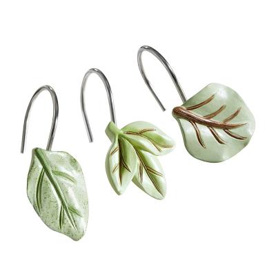 China Modern New design waterproof 3d shower curtain with 12 hooks leaf decorative stainless steel fall leaves shower curtain hooks rings for sale