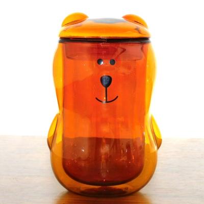 China Sustainable Bear Shape Tea Coffee Mug Milk Couple Double Wall Insulated Glass Mugs for sale