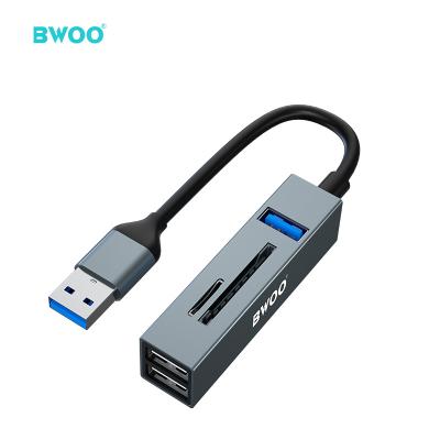 China New Products 5 High Speed USB3.0 5Gbps BWOO USB A Hub Adapter Aluminum Alloy OEM Logo Left Material USB Hub With Card Reader for sale