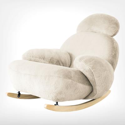 China Recliner 2023 Home Living Room Good Quality White Color Soft Fabric Chairs High end nordic sofas Teddy velvet Rocking Sofa for sale