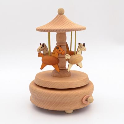 China With on/off switch environment friendly paintless rotating carousel horse solid wood music box for sale