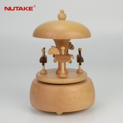 China Merry Wooden Vanish Round Wooden Horse Carousel Music Box for sale