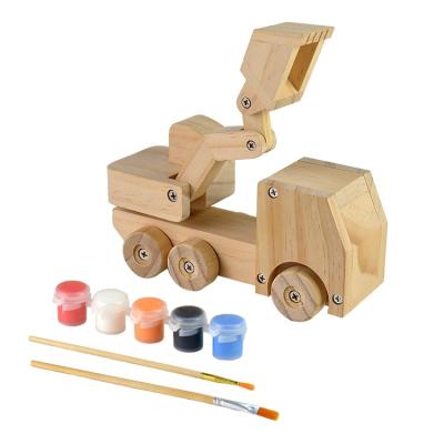 China Construction By Screwdriver Build Your Own Unfinished Wooden Children DIY Drawing Assembled Excavator Model Toys for sale