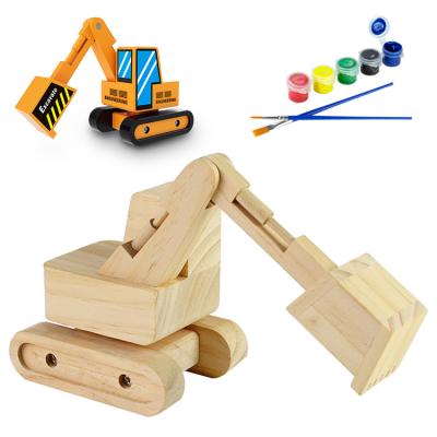 China Europe ShaunChee CATERPILLAR EXCAVATOR model diy painting craft kit wooden toys for sale