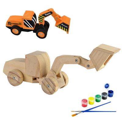 China Construction By Screwdriver Painting Excavator Wooden DIY Construction Toys For Kid for sale