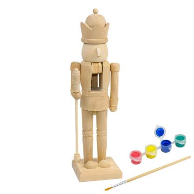 China Kids DIY Toys ShaunChee DIY Craft Unpainted Wooden Nutcracker Figure for sale