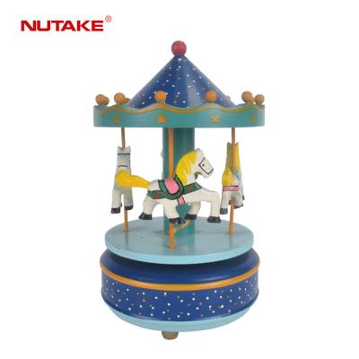 China Size dia.11xH18cm size dia.11xH18cm sound and music rotation factory direct sale wind carousel wooden music box for sale
