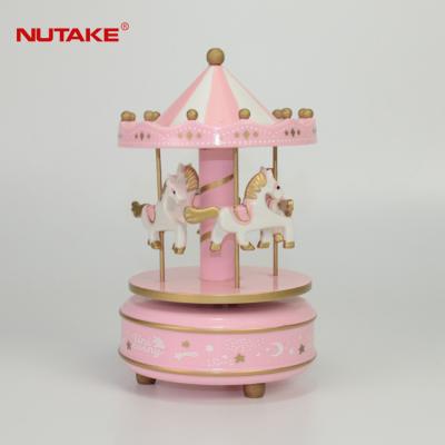 China Baby Wooden Carousel Gift Sound And Rotate Music Mechanical Toy Musical Box for sale