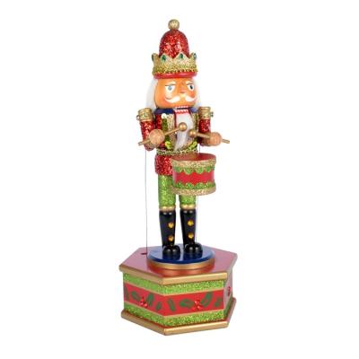 China Christmas Collection Handmade Christmas Ornament Paint Wooden Drum Open Nutcracker Home Decorative Wooden Music Box Soldier for sale