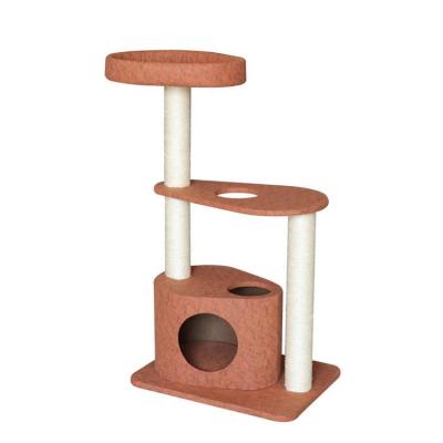 China Small Viable Wooden View Rascador Para Gatos Cat Tree With Cat Condos Cat Tower House Climbing Tree a Chat for sale