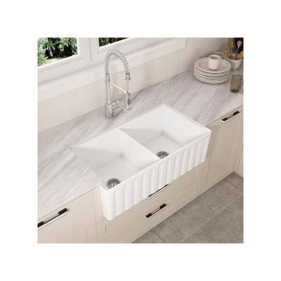 China Modern Durable Using Cheap Porcelain Apron Ceramic Double Bowl Commercial Kitchen Sink for sale