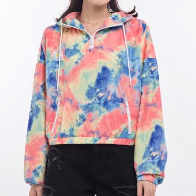 China Fashion Tie Dye QUICK DRY Printed Custom Streetwear Sunflower Embroidery Ladies Anorak Print Jacket for sale