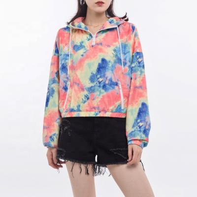 China News Design Screen Printing Embroidery Crop Hooded QUICK DRY Anorak Women Custom Windbreaker Jacket for sale
