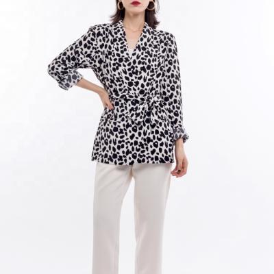 China Custom Made Polyester Leopard Long Spring Anti-Wrinkle Spring Clothing Factory Women Blazer Cow Print Casual Jacket for sale