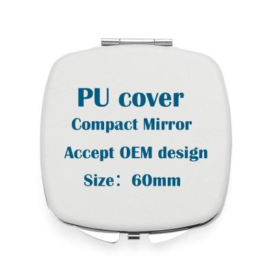 China White Pocket Mirror White Digital Mirror Printing Customized Logo PU Leather Pocket Makeup Mirror for sale