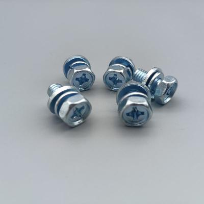 China Zinc Coated Phillips Hex Head Screw With Spring / Flat Washer Kit for sale