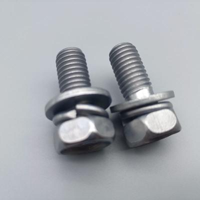China Cross Slot Hex Head Screw Blue-White Zinc Spring/Flat Washer Combo for sale