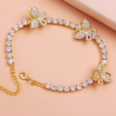 China Fashionable Creative Rhinestone Butterfly Anklets Small Popular Shiny Dangling Women Diamond Foot Ornament for sale