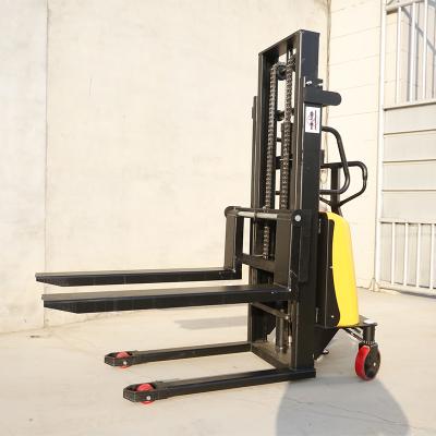 China Hotels Benyuan Steel Chain Thickened Stamping Semi Electric Fork Self Lift Stacker 1000kg for sale