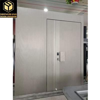 China Handle Black Wooden Aluminium Garden Door Noiseless Aluminium Pivot Entrance Doors for sale