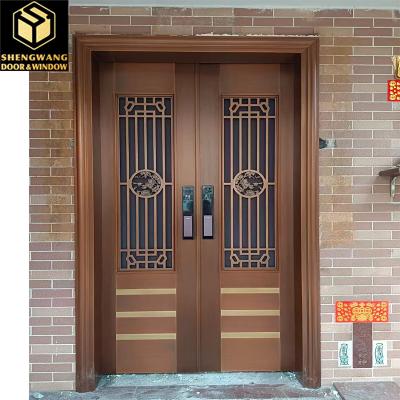 China Anti Theft Powder Coated Finish Modern Aluminum Entrance Doors Commercial Grey for sale